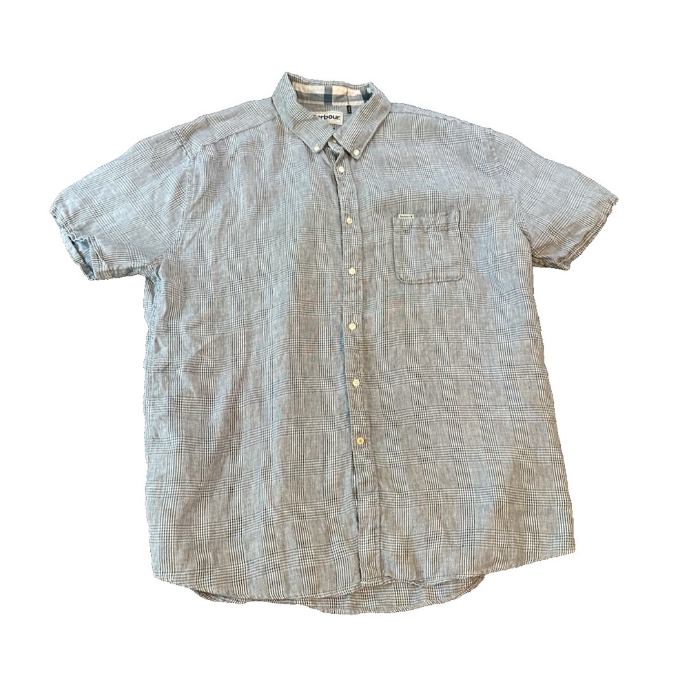 Barbour 100% Linen Mens Tailored Fit Blue Glen Plaid Short XL British Heritage